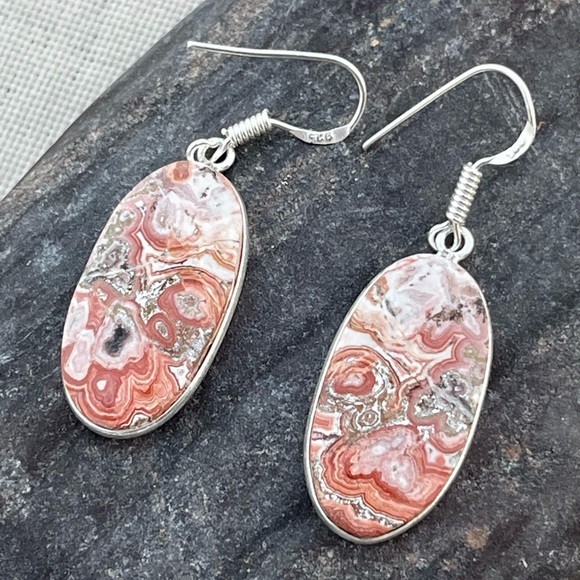 Crazy Lace Agate Sterling Silver 2” Earrings - Picture 2 of 7